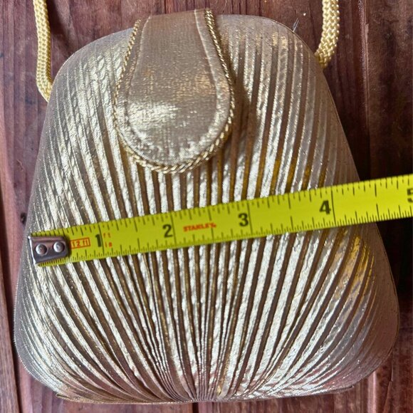 Vintage Carlo Fellini Gold Pleated Evening Bag Crossbody Purse - Picture 9 of 10